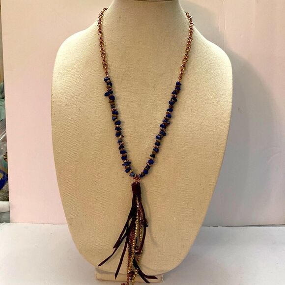 Brown suede fringe mixed faux stones copper color chain extender brand new - Picture 1 of 5